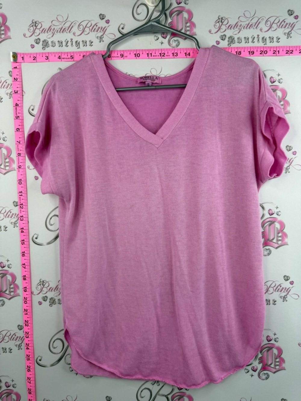 Sorella by papa fashions T-shirt top Relaxed V-Neck Short Sleeve Tee in Pink